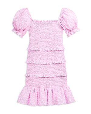 Katiejnyc Girls' Laila Puff Sleeve Tiered Smocked Dress - Big Kid In Pink Ditsy Floral