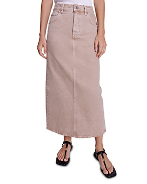 Shop Maje Jextran Denim Maxi Skirt In Brown