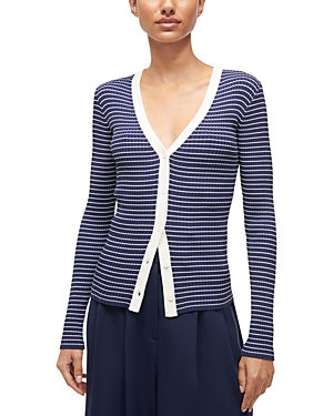 Staud Navy Cargo Cardigan In Navy Micro