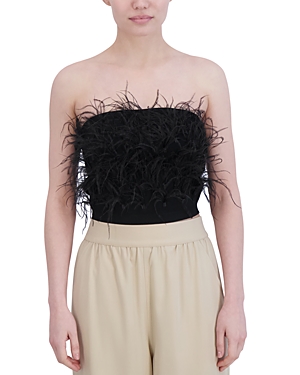 Shop Bcbgmaxazria Feather Embellished Tube Top In Black Combo