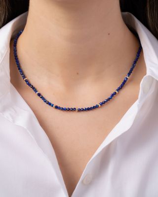 14K Yellow Gold Lapis Bead Statement Necklace, 16-18"