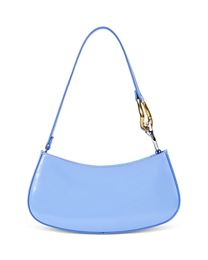Shop Staud Ollie Leather Shoulder Bag In Blue Hydrangea