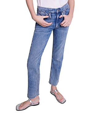 Maje Parfaiteye High Rise Cropped Straight Jeans in Blue