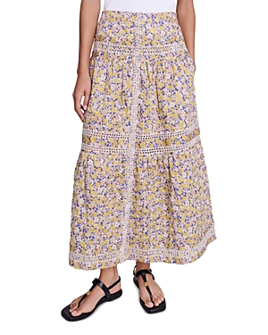 Shop Maje Embroidered Floral Tiered Skirt In Print