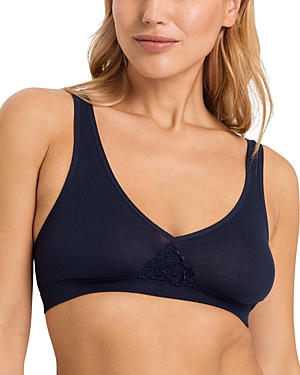 Hanro Michelle Cotton Embroidered Soft Cup Bra In Deep Navy