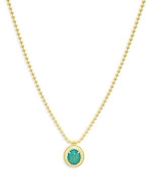 14K Yellow Gold Opal & Diamond Halo Pendant Necklace, 18