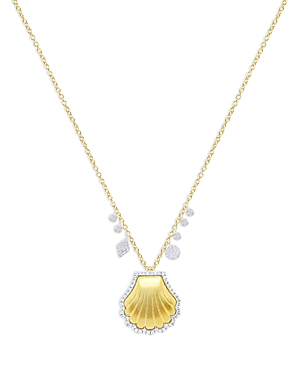 14K White Gold & 14K Yellow Gold Diamond Seashell Pendant Necklace, 18