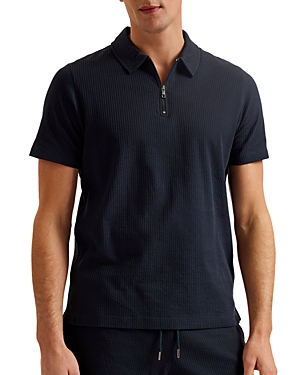 Shop Ted Baker Roland Short Sleeve Quarter Zip Polo Shirt In Navy