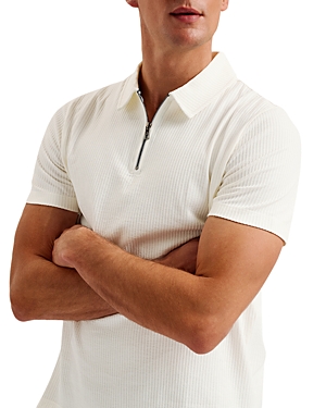 Shop Ted Baker Roland Short Sleeve Quarter Zip Polo Shirt In White