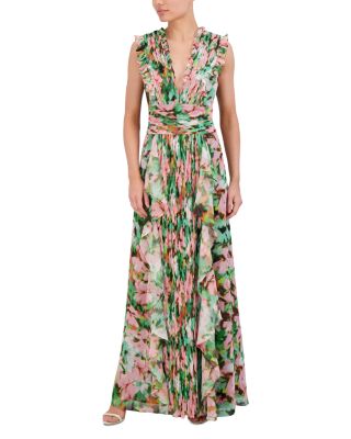 Printed Cascading Ruffle Maxi Dress