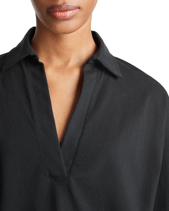Shop Vince Cotton Long Sleeve V Neck Top In Black