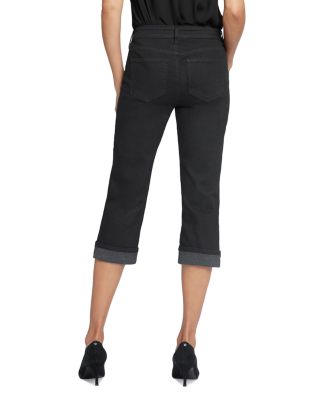 Marilyn High Rise Cuffed Cropped Straight Jeans in Black