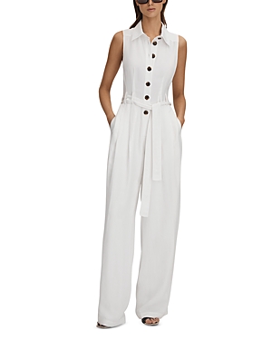 Shop Reiss Petite Perla Collared Jumpsuit In White