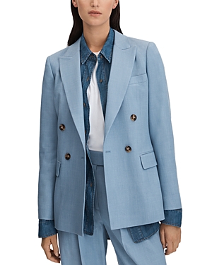 Reiss Blue Petite Double Breasted Suit Blazer With Tencel™ Fibers In Blue