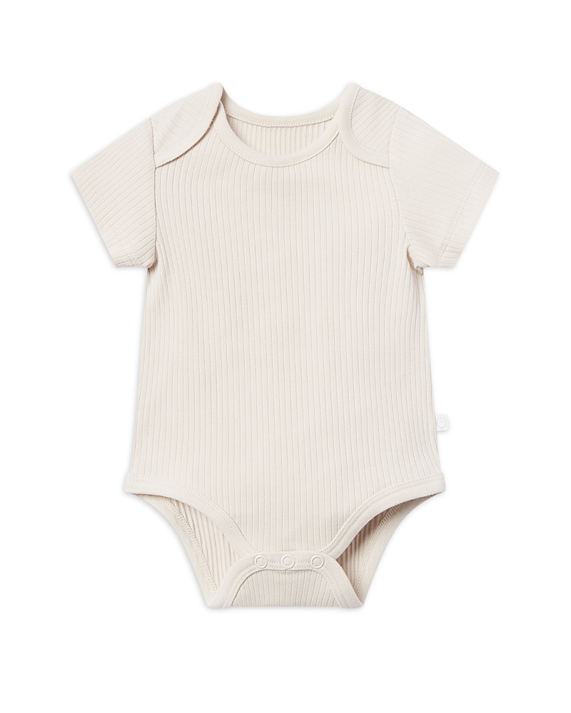 Shop Mori Unisex Stretch Ribbed Short Sleeve Bodysuit - Baby In Ecru