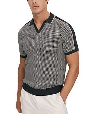 Shop Reiss Brunswick Short Sleeve Open Collar Polo Shirt In Hunting Green