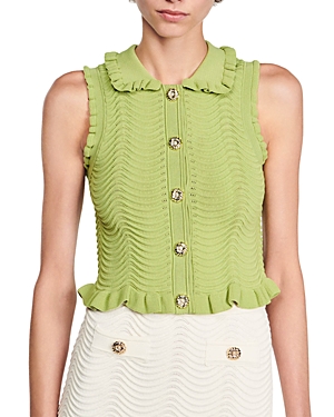 Shop Sandro Lina Sleeveless Textured Knit Top In Olive Green