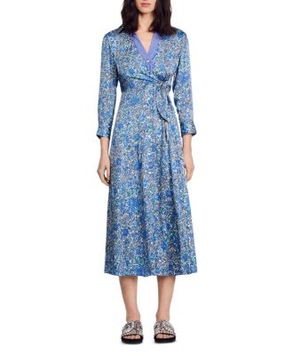 sandro blue floral midi dress Sandro V-Neck Floral-Print Maxi Dress