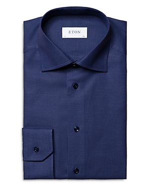 Shop Eton Contemporary Fit Pin Dot Organic Cotton Dress Shirt In Dark Blue