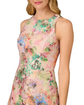 Aidan Mattox Floral Print Jacquard Midi Dress | Bloomingdale's