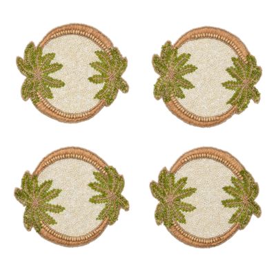 Oasis Coasters in Ivory, Green and Gold, Set of 4