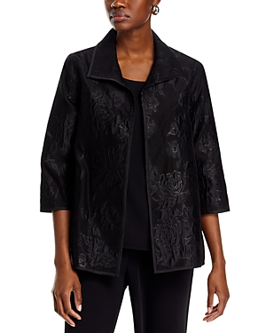 Shop Caroline Rose Easy Aline Devore Open Front Jacket In Black