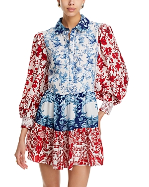Shop Alice And Olivia Paulie Tiered Blouson Sleeve Dress In Je L'ador