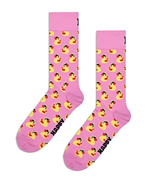 Happy Socks Rubber Duck Crew Socks In Pink