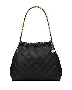 Shop Tory Burch Fleming Soft Leather Hobo Bag In Black/gold