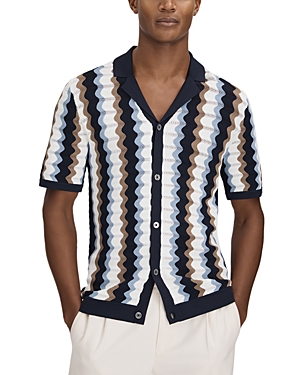 Shop Reiss Waves Short Sleeve Button Front Camp Shirt In Blue Multi