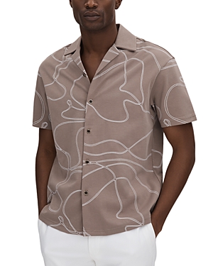 Shop Reiss Menton Swirl Embroidery Short Sleeve Button Front Camp Shirt In Taupe