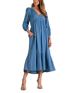 Shop Elan V Neck Tiered Maxi Dress In Dark Blue