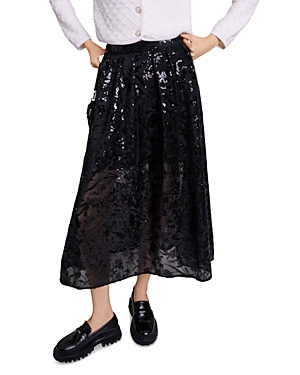 Shop Maje Jupon Mesh Floral Embroidered Maxi Skirt In Black