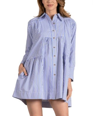 Elan Striped Long Sleeved Button Down Shirt Dress