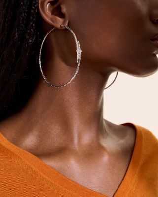 Sterling Silver Spear Diamond Bypass Hoop Earrings