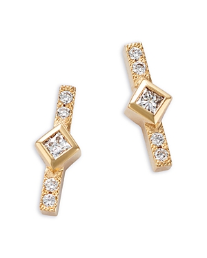 Zoë Chicco 14k Yellow Gold Paris Diamond Princess & Round Bar Stud Earrings, 0.08 Ct. T.w.