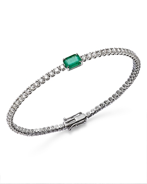 Bloomingdale's Emerald & Diamond Station Tennis Bracelet In 14k White Gold In Green/white