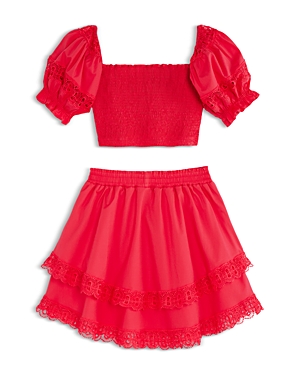 Peixoto Girls' Simone Cotton Eyelet Trim Skirt Set - Big Kid In Sunset Coral