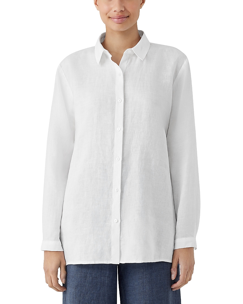 Eileen Fisher Linen Classic Collar Shirt In White