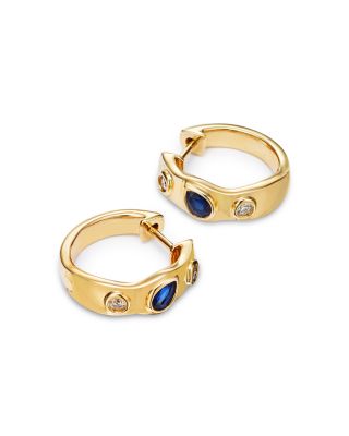 Sapphire & Diamond Hoop Earrings in 14K Yellow Gold 0.12 tcw 