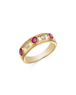Ruby & Diamond Ring 14K Yellow Gold 0.10 tcw 