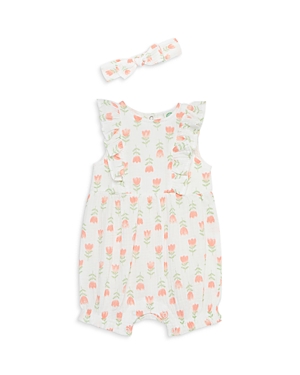 Shop Little Me Girls' Tulips Cotton Romper With Headband - Baby In Pink
