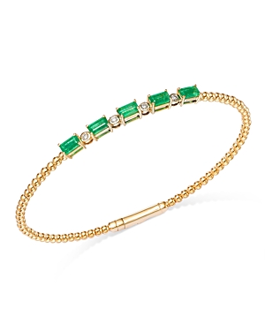 Shop Bloomingdale's Emerald & Diamond Bangle Bracelet In 14k Yellow Gold In Green/gold