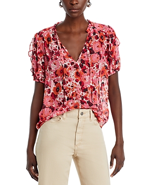PAIGE DANDELION SILK SPLIT NECK TOP