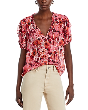 Shop Paige Dandelion Silk Split Neck Top In Bissou Multi