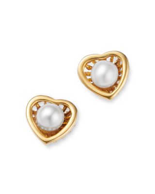 Bloomingdale's Fine Collection Children's Freshwater Pearl Heart Screw Back Stud Earrings in 14K Yellow Gold
