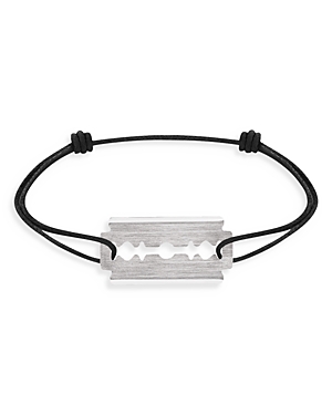 Dinh Van 18k White Gold Lame De Rasoir Razor Blade Charm Medium Adjustable Cord Bracelet In White/black
