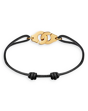 Dinh Van 18k Yellow Gold Menottes R12 Intertwined Handcuff Charm Adjustable Cord Bracelet In Gold/black