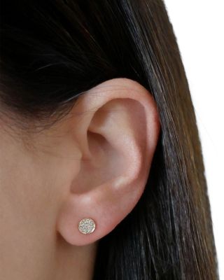 14K Yellow Gold Diamond Mini Disc Stud Earrings