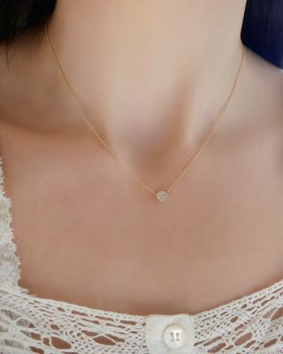 14K Yellow Gold Diamond Mini Disc Pendant Necklace, 16-18"